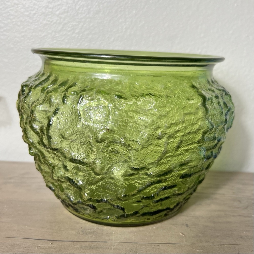 Vintage E.O. Brody Avocado Green Textured Glass‎ Planter Vase USA A113 MCM
